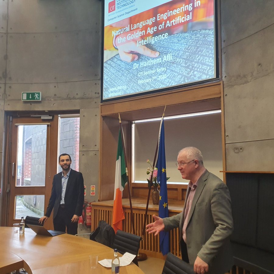 Dr Haithem Afli delivering a research seminar.